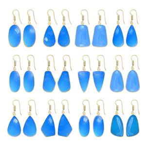 Pendientes de Calcedonia con Baño de Oro de 18k, Diseño Moderno y Lujoso, Grabado con Patrón Natural, Elegantes y Lindos para Mujer - Product Image 1