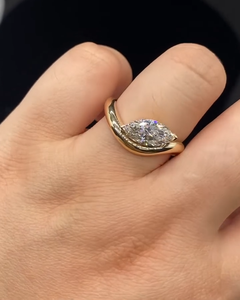 2 Carat Marquise East-West Lab Grown <b>Diamond</b> Solitaire Engagement <b>Ring</b> in Yellow Gold, IGI Certified - Product Image 3