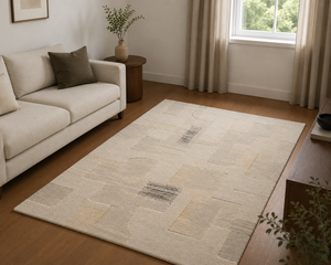 Tapis personnalisé en laine et viscose tufté à la main, à poils bicolores, moderne abstrait beige et or, pour salon, style Japandi, OEM - Product Image 6