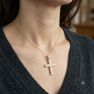 Collar con colgante de cruz cristiana de plata 925 estilo hip hop personalizado, con dijes de diamantes cultivados en laboratorio de talla baguette grande y brillante. - Product Image 2
