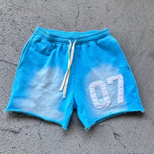 Pantalones Cortos de Felpa Gruesos con Logotipo Personalizado, Estilo Desgastado 07, Apliques, Ropa Urbana, Fabricante, Proveedor OEM, en Blanco - Product Image 2