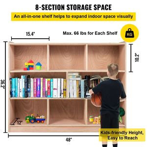 Armadio Scolastico a 8 Scomparti, 36 Pollici di Altezza, in Compensato con Ruote e Ripiani per Bambini dell'Età Prescolare - Product Image 4