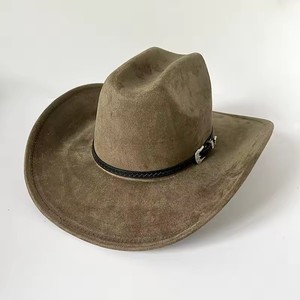 Sombrero de vaquero de invierno al por mayor, de ala ancha, de ante vegano, con cinturón - Product Image 2