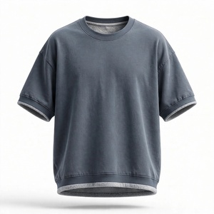 Men's Oversized Washed Short Sleeve T-Shirt Fleece Lined Drop Shoulder Tee From BD - Product Image 1