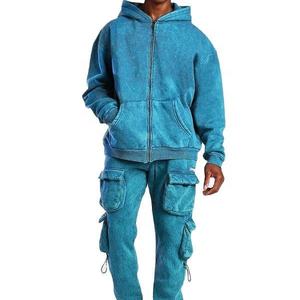 Conjunto de Sudadera con Capucha y Pantalones Deportivos para Hombre, Lavado Ácido, Calidad Premium, Personalizado con Logotipo, Tallas Grandes, para Actividades al Aire Libre - Product Image 1