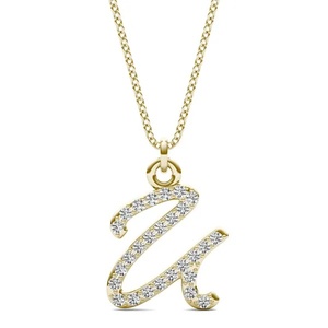 Collier avec pendentif lettre U plaqué or 14 carats, serti de pavés cubiques, chaîne en forme de boîte, style classique unisexe, bijoux - Product Image 1