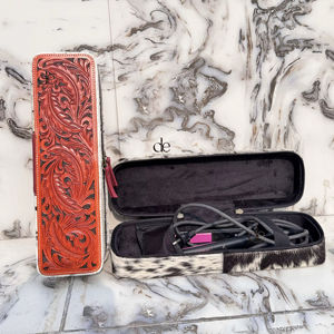 Estuche de cuero repujado a mano resistente al calor para rizador de pelo 2026, organizador perfecto de piel de vaca estilo western para herramientas de peluquería al por mayor - Product Image 1