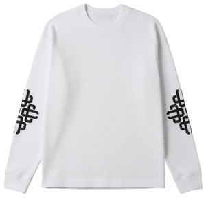 Men White <b>Waffle</b> Long Sleeve T <b>Shirt</b> with Emblem Print Crew Neck Cotton Casual Streetwear Fashion Top - Product Image 6