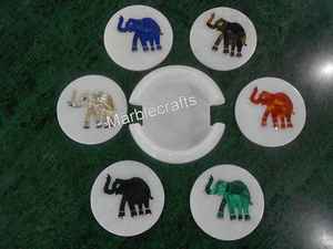 Ensemble de sous-verres en marbre blanc de 4,5 pouces, sous-verres faits à la main, porte-verres à vin - Product Image 2