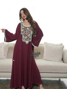 Awais House Women's Maroon Floral Embroidered Abaya Long Sleeve Floor Length Modest Dress Daily Wear Rayon Loose Fit - Product Image 2