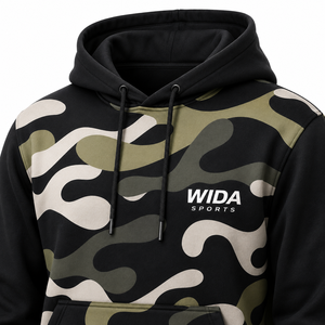 Sudadera con Capucha Personalizada de Forro Polar de Poliéster con Estampado de Camuflaje Negro Oliva por Sublimación - Product Image 5