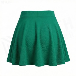 Jupe courte trapèze verte pour femme, taille élastique, plissée, couleur unie, respirante, en polyester, pour toutes les saisons - Product Image 2