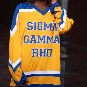 Camiseta de Hockey Sigma Gamma Rho para Mujer, Estilo Jersey 1922, Azul y Dorado, Hermandad Griega, Camiseta Oversize, Estilo Deportivo Casual - Product Image 6