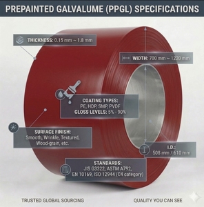 AZ41-60 Anti-fingerprint Prepainted <b>Full</b> Hard 0.21-0.50mm Galvalume Steel Coil PPGL Roll - Product Image 2