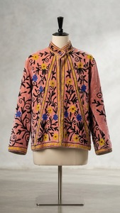 Blouson Bomber Élégant en Velours Brodé pour Femme, Col Montant, Motifs Floraux Faits Main, Style Ethnique Bohème, Séchage Rapide, Manches Longues, Coupe Standard - Product Image 4