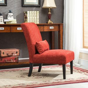Fauteuil d'appoint sans accoudoirs en tissu chenille rouge contemporain Pisano avec coussin pour salon - Product Image 4