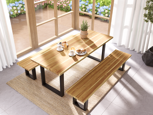 SSR VINA - Acacia Wood Live Edge Dining <b>Table</b> - Continuous Staves Solid Wood Tabletop/Worktop with Live Edge for Dining room - Product Image 1