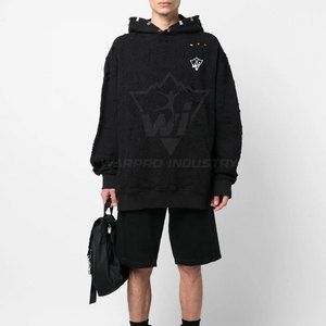 <b>Men</b> Distressed Hoodies Heavy Cotton Fleece Hooded Sweatshirt Street Fashion Custom Printing Embroidery Wholesale - Product Image 2