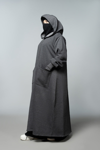 Abaya con capucha de forro polar grueso y piel sintética, con cremallera metálica, manga tres cuartos, largo hasta la rodilla, cálida, modesta, islámica, antiestática para mujer - Product Image 6