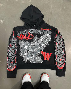 เสื้อฮู้ดดี้พิมพ์ลายสตรีทแวร์ทรงหลวมแบบดรอปโชว์เดอร์สำหรับผู้ชาย ผลิตตามแบบ OEM น้ำหนัก 500 กรัม ผ้าฝ้ายคอมบ์ 100% พิมพ์ลายโอเวอร์ไซส์ - Product Image 2