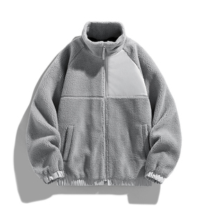 Unisex Custom Logo Raglan Zip-up Sherpa Fleece <b>Jacket</b> Soft <b>Warm</b> Cozy Outer Wear Stand Collar Casual Loose Style for Winter - Product Image 4