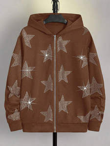 Custom 100% Cotton Streetwear Heavyweight Men's Rhinestone Hoodie Regular Fit Quick Dry Rhinestones Hoodie - Product Image 4
