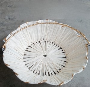 Handcrafted Round Natural Rattan Storage <b>Basket</b> White Paper Straw Woven <b>Tray</b> Gold Accent Fruit Bread Gift Hampers Rattan <b>Basket</b> - Product Image 1