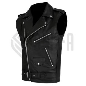 Chaleco de Motocicleta de Cuero Transpirable para Hombre SNAFA SPORTS, Cuello Alto, Bolsillos, Cierre de Cremallera, Logotipo del Club Personalizable - Product Image 1