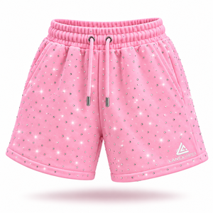 High Quality <b>Men</b>’s Crystal Rhinestone Fleece <b>Shorts</b> Heavyweight Cotton Casual <b>Shorts</b> for Hip Hop Streetwear Summer Clothing - Product Image 2