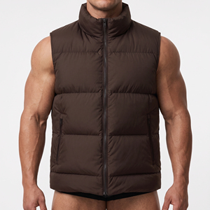 Chaleco Acolchado para Hombre, Color Marrón, Cuello Alto, Cortavientos, Informal, Relleno de Poliéster, Cierre de Cremallera, Color Sólido, Largo Regular - Product Image 4