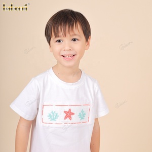 Ensemble bébé garçon Babeeni Smocked Starfish menthe et corail 100% coton certifié OEKO-TEX ignifuge Vêtements en gros ODM OEM - BB2069 - Product Image 1