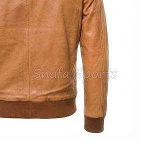 Veste en cuir de moto classique de haute qualité, coupe ajustée, coupe-vent, respirante, en cuir marron pour homme - Product Image 5