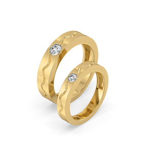 Bagues de mariage en or jaune avec diamant rond, style classique, bagues unisexes - Product Image 2