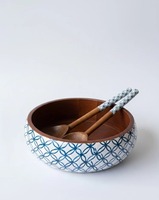 Bol rond en bois de grande taille, de haute qualité, avec autocollant émaillé imprimé, pour servir, mélanger, salade, soupe, fait main, personnalisé.