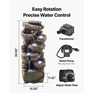 Fuente de Agua en Cascada con Forma de Roca LED de 7 Niveles para Exteriores, 38.98 Pulgadas de Altura, de Pie, Categoría de Producto - Product Image 3