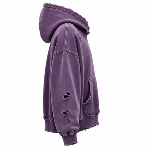 Sweat à capuche uni effet vieilli en coton premium, coupe oversize, délavé à l'acide, personnalisable pour les marques de vêtements - Product Image 4