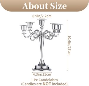 Candelabro de Cinco Brazos Warm Presence, Portavelas de Metal Plateado de 10.6 Pulgadas, Decoración Duradera para el Hogar, Uso en Bodas - Product Image 1