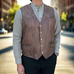 Gilet de moto en cuir véritable marron vintage de qualité supérieure pour homme avec finition classique effet vieilli - Product Image 1