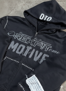 Streetwear Hot Selling Hoodies Custom Distressed Embroidery <b>Rhinestones</b> <b>Top</b> Manufacturer Drop Shoulder Unisex Zipper Hoodies - Product Image 4