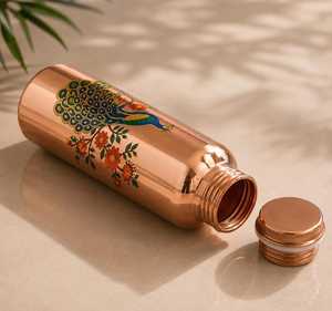 Botella de Agua de Cobre con Diseño de Pavo Real, Estilo Oriental, Termo Portátil de Viaje, Doble Pared, Ecológico, Gran Capacidad - Product Image 1