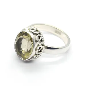 Bohemia 925 Silver Cocktail Ring With Yellow Lemon Quartz Setting Unisex Everyday Wear Jewelry - Product Image 2