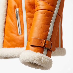 Glory Custom Oversized Orange Shearling Leather <b>Jacket</b> With Warm Winter <b>Fur</b> <b>Lined</b> Stylish Streetwear <b>Jacket</b> For Unisex Outerwear - Product Image 6