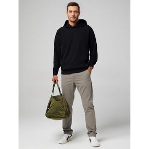 กางเกงชิโน่ผู้ชายแบบสั่งตัด ทรงลำลอง เอวยืด ทรงกระบอกเล็ก ขาเรียว มีซิป กระเป๋า ผ้าทอสีเข้ม/ฟอก สแปนเด็กซ์ ลายตรง - Product Image 5