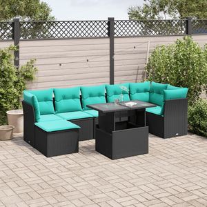 Set divano Patio 8 pezzi con cuscini in Poly Rattan nero - Product Image 1