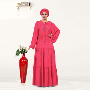 Kaftan en rayonne de qualité supérieure, coupe modeste, avec silhouette évasée superposée, encolure ornée de dentelle, tissu respirant, coupe décontractée, tenue décontractée - Product Image 4