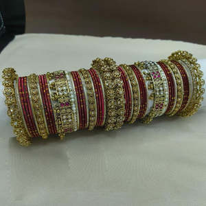 Gold Plated Crystal Stone Pearl <b>Bangle</b> <b>Set</b>-Fashion Jewelry - Product Image 1