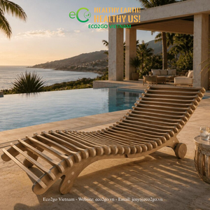 ECO2GO VIETNAM Chaise longue sculpturale en bois, lit de soleil contemporain, pliable, résistant aux intempéries, mobilier de jardin extérieur - Product Image 4