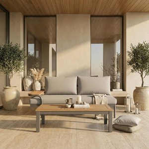 Modern Gray Outdoor Garden Sofa Set Three Seat Steel Frame Minimalist Design Durable <b>Waterproof</b> High-Density <b>Foam</b> Cushion - Product Image 1
