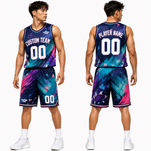 ชุดบาสเก็ตบอลลายคลื่นแบบกำหนดเองได้ ชุดเสื้อและกางเกงขาสั้นสำหรับทีม  ผู้ผลิต ผู้จัดจำหน่าย โรงงาน ผู้ส่งออก ขายส่งจำนวนมาก - Product Image 1