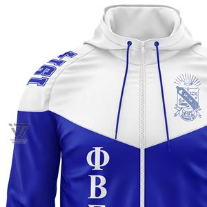 Chaqueta cortavientos personalizada, chaqueta con capucha y concha suave bordada, Phi Beta Sigma - Product Image 2